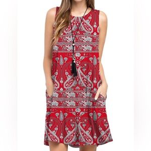 TOPONSKY Casual T-Shirt Sleeveless Swing Dress Women’s Size XXL Boho Floral Red